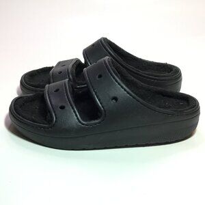 Crocs Classic Cozzzy Sandals Women's Size 9 Men's 7 Black Fur Lined Slip On